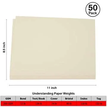 50 Pieces 8.5" x 11" Cream Cardstock, Heavyweight Cardstock Sheets Blank Invitation Paper Greeting C...