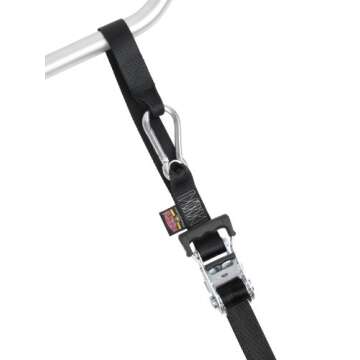 PowerTye 1.5in x 6.5ft Heavy Duty Ratchet Tie-Down Straps with Soft-Tye and Carabiner Hooks - 1,000 ...