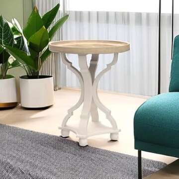 COZAYH Rustic Farmhouse Cottagecore Accent End Table, Natural Tray Top Side Table Nightstand for Family, Dinning or Living Room, Handcrafted Finish, Modern, Concave Legs