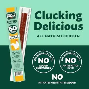 Mighty Spark Chicken Snack Sticks - Honey and Jalapeno - 6g of Protein, No Antibiotics Ever, No Hormones Added, Gluten Free, Soy Free Meat Sticks - High Protein Keto Snacks, Weight Watchers Approved Snacks - 48 Count