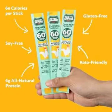 Mighty Spark Chicken Snack Sticks - Honey and Jalapeno - 6g of Protein, No Antibiotics Ever, No Hormones Added, Gluten Free, Soy Free Meat Sticks - High Protein Keto Snacks, Weight Watchers Approved Snacks - 48 Count