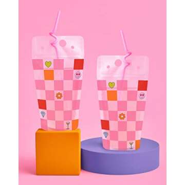xo, Fetti Pink Checkered Drink Pouches - Fun for All Occasions