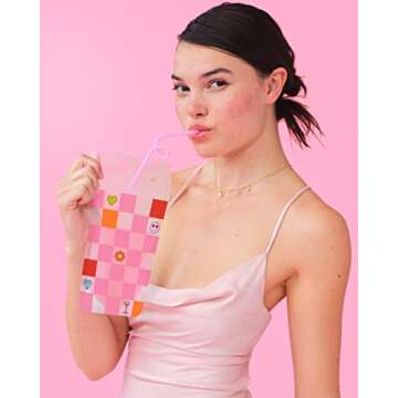 xo, Fetti Pink Checkered Drink Pouches - Fun for All Occasions