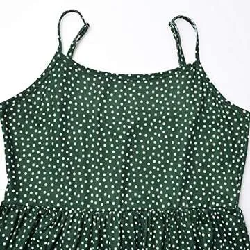 GINKANA Sleeveless Maternity Tank Dress Cami Maternity Dress Adjustable Strappy Summer Beach Swing Dress,Green with White Dot,M