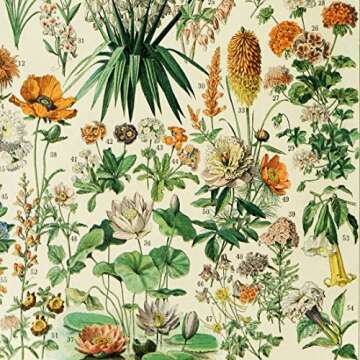 Meishe Art Vintage Poster Print Floral Flowers Botanical Collections Educational Identification Reference Chart Home Wall Decor