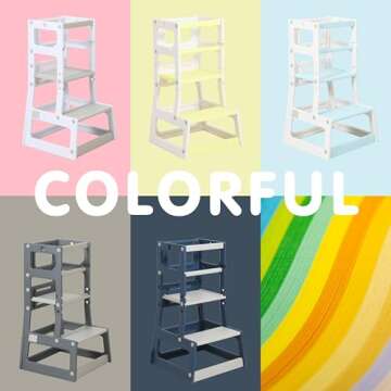 SDADI Mother's Helper Adjustable Height Plastic Kitchen Step Stool for Children, Kids Toddlers Counter Level Learning Stool for Kitchen & Bathroom,Beige and Light Grey