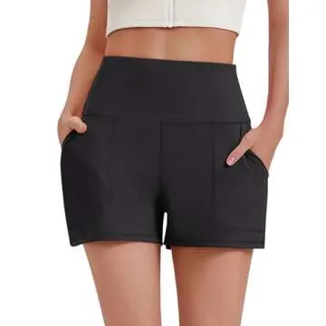 PINSPARK Running Shorts for Women Workouts Athletic Shorts with Pockets Soft 2.5" Inseam Yoga Active Short Black L