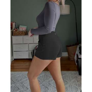 PINSPARK Running Shorts for Women Workouts Athletic Shorts with Pockets Soft 2.5" Inseam Yoga Active Short Black L