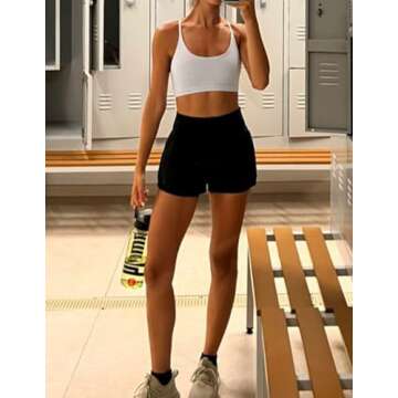 PINSPARK Running Shorts for Women Workouts Athletic Shorts with Pockets Soft 2.5" Inseam Yoga Active Short Black L