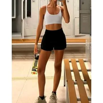 PINSPARK Running Shorts for Women Workouts Athletic Shorts with Pockets Soft 2.5" Inseam Yoga Active Short Black L