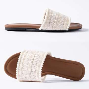 Mtzyoa Women Flat Sandals Beige Size 9 Cute Braided Leather Vacation Cute Bowtie Summer Casual Vacat...