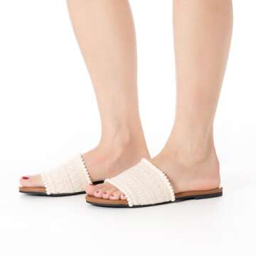 Mtzyoa Women Flat Sandals Beige Size 9 Cute Braided Leather Vacation Cute Bowtie Summer Casual Vacation Bohemian Ladies Leather Beach Comfy Champagne Slides