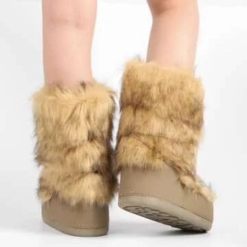 IXU Women's Faux Fur Boots Furry Snow Boots for Women Mid Calf Winter Boots Black White Brown Grey Fluffy Boots Fuzzy Custome Shoes