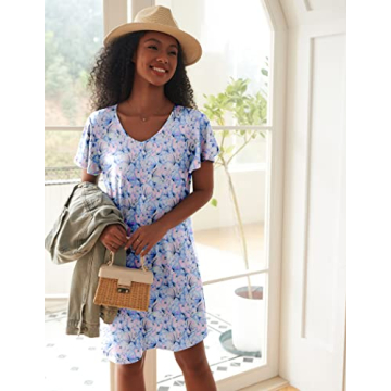 Ekouaer Women's Nightgowns 2 Pack V Neck Pajama Dress XL