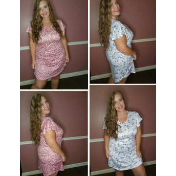 Ekouaer Women's Nightgowns 2 Pack V Neck Pajama Dress XL