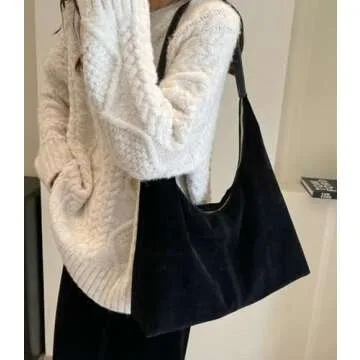 Suede Tote Bag Women Fall Winter Vintage Casual Handbag PU Strap Zip Slip Pocket Matte Shoulder Bag