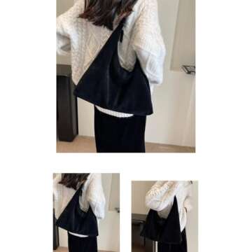 Suede Tote Bag Women Fall Winter Vintage Casual Handbag PU Strap Zip Slip Pocket Matte Shoulder Bag