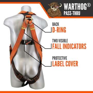 Malta Dynamics Warthog Safety Harness Fall Protection, Pass-Thru Leg Buckles, Full Body Harness - OSHA/ANSI Compliant (XXLarge)