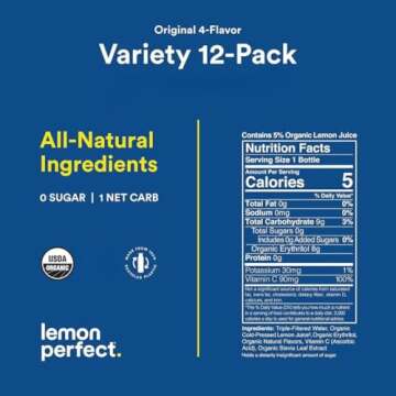 Lemon Perfect, Hydrating Organic Lemon Water, Zero Sugar, Flavored Water, Squeezed from Real Fruit, Plastic Neutral, No Artificial Ingredients, 6-Flavor Variety Pack (12oz Bottles) 12pk