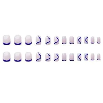 DANMANR Square Press on Nails Short Fake Nails French Acrylic Full Cover False Nails for Women and Girls 24PCS (Blue)
