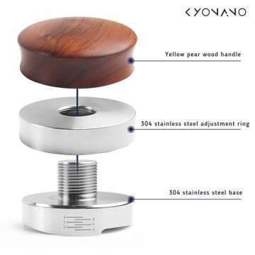 KYONANO Espresso Accessories - Dalbergia Odorifera Wooden Coffee Distributor 51mm - Espresso Distributor with Adjustable Depth Scale - Coffee Distribution Tool - Fits for 51mm Delonghi Portafilter