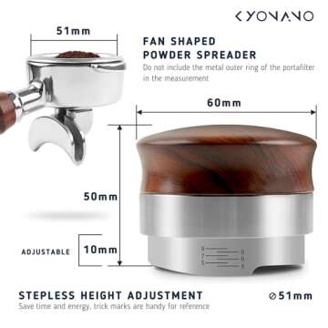 KYONANO Espresso Accessories - Dalbergia Odorifera Wooden Coffee Distributor 51mm - Espresso Distributor with Adjustable Depth Scale - Coffee Distribution Tool - Fits for 51mm Delonghi Portafilter
