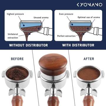 KYONANO Espresso Accessories - Dalbergia Odorifera Wooden Coffee Distributor 51mm - Espresso Distributor with Adjustable Depth Scale - Coffee Distribution Tool - Fits for 51mm Delonghi Portafilter