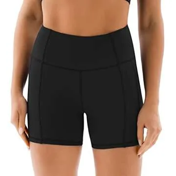 PERSIT Yoga Shorts for Women with Pockets High Wasited Running Athletic Biker Workout Shorts Tight Gym Shorts Yoga Pants - Black - L