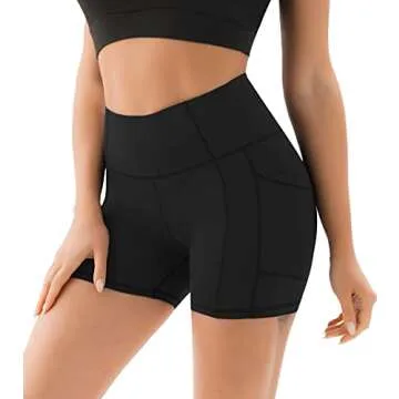 PERSIT Yoga Shorts for Women with Pockets High Wasited Running Athletic Biker Workout Shorts Tight Gym Shorts Yoga Pants - Black - L