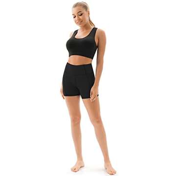 PERSIT Yoga Shorts for Women with Pockets High Wasited Running Athletic Biker Workout Shorts Tight Gym Shorts Yoga Pants - Black - L