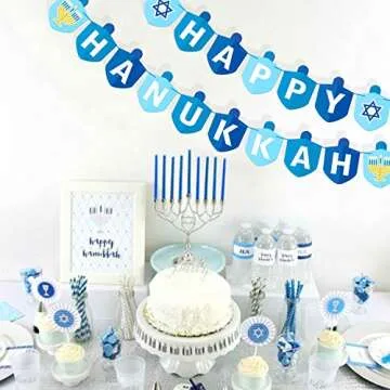 Happy Hanukkah Banner Chanukah Holiday Party Decorations Dreidel Garland Hanukkah Festival Day Supplies Blue Illumination Party Family Gathering Decorations