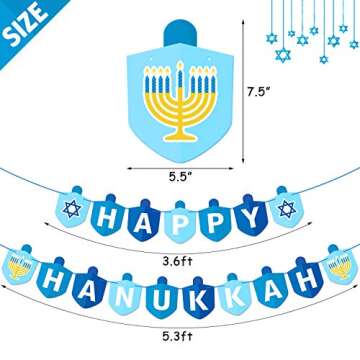 Happy Hanukkah Banner Chanukah Holiday Party Decorations Dreidel Garland Hanukkah Festival Day Supplies Blue Illumination Party Family Gathering Decorations