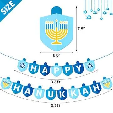 Happy Hanukkah Banner Chanukah Holiday Party Decorations Dreidel Garland Hanukkah Festival Day Supplies Blue Illumination Party Family Gathering Decorations