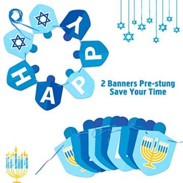 Happy Hanukkah Banner Chanukah Holiday Party Decorations Dreidel Garland Hanukkah Festival Day Supplies Blue Illumination Party Family Gathering Decorations
