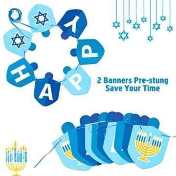 Happy Hanukkah Banner Chanukah Holiday Party Decorations Dreidel Garland Hanukkah Festival Day Supplies Blue Illumination Party Family Gathering Decorations