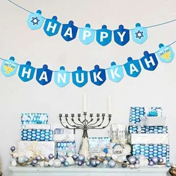 Happy Hanukkah Banner Chanukah Holiday Party Decorations Dreidel Garland Hanukkah Festival Day Supplies Blue Illumination Party Family Gathering Decorations