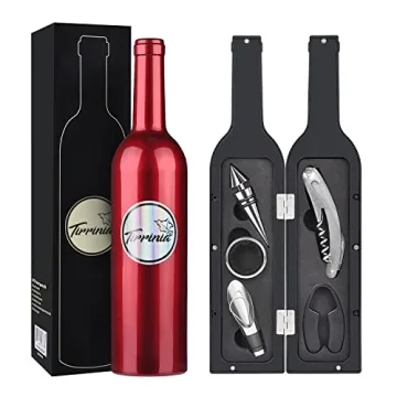 Wine Accessories Gift Set - Wine Bottle Corkscrew Opener Kit, Drip Ring, Foil Cutter and Wine Pourer...