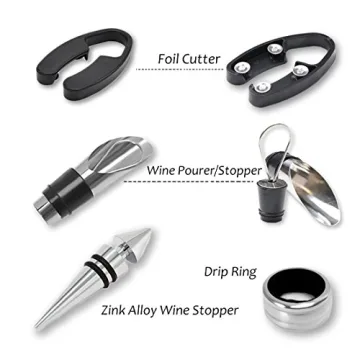 Wine Accessories Gift Set - Wine Bottle Corkscrew Opener Kit, Drip Ring, Foil Cutter and Wine Pourer and Stopper in Novelty Bottle-Shaped Case for Valentine's Gift, Red