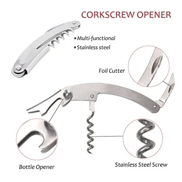 Wine Accessories Gift Set - Wine Bottle Corkscrew Opener Kit, Drip Ring, Foil Cutter and Wine Pourer and Stopper in Novelty Bottle-Shaped Case for Valentine's Gift, Red