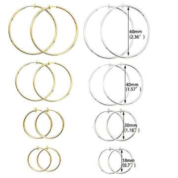 Aganippe Gold/Silver Clip On Hoop Earrings for Women Non Piercing Earrings Jewelry Set Large Hoop Earrings for Women Teens Retractable Clip On Hoop Earrings (8 Pair gold silver earrings)