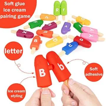 Toddler Alphabet Letters Matching Learning Toys，26 PCS Double - Sided ABC Letters Popsicle Toy Alphabet Match Game Color Sorting Recognition Fine Motor Skills Preschool Montessori Toys for Kids