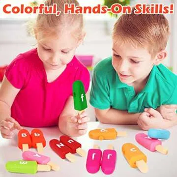 Toddler Alphabet Letters Matching Learning Toys，26 PCS Double - Sided ABC Letters Popsicle Toy Alphabet Match Game Color Sorting Recognition Fine Motor Skills Preschool Montessori Toys for Kids