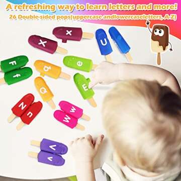 Toddler Alphabet Letters Matching Learning Toys，26 PCS Double - Sided ABC Letters Popsicle Toy Alphabet Match Game Color Sorting Recognition Fine Motor Skills Preschool Montessori Toys for Kids