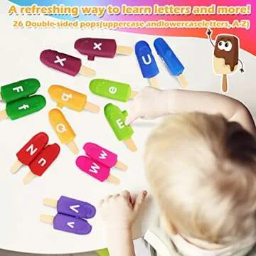 Toddler Alphabet Letters Matching Learning Toys，26 PCS Double - Sided ABC Letters Popsicle Toy Alphabet Match Game Color Sorting Recognition Fine Motor Skills Preschool Montessori Toys for Kids