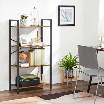 VASAGLE 4-Tier Tall Bookshelf, Bookcase with Steel Frame, Book Shelf for Living Room, Home Office, S...