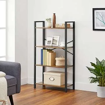 VASAGLE 4-Tier Tall Bookshelf, Bookcase with Steel Frame, Book Shelf for Living Room, Home Office, Study, 11.8 x 25.9 x 47.2 Inches, Industrial Style, Rustic Brown and Black ULLS60BX