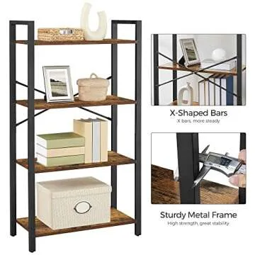 VASAGLE 4-Tier Tall Bookshelf, Bookcase with Steel Frame, Book Shelf for Living Room, Home Office, Study, 11.8 x 25.9 x 47.2 Inches, Industrial Style, Rustic Brown and Black ULLS60BX