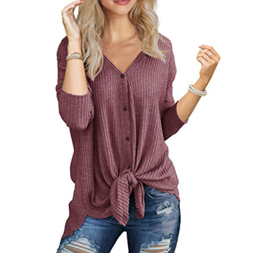 IWOLLENCE Women's Batwing Long Sleeve Henley Blouse