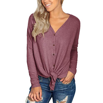 IWOLLENCE Women's Batwing Long Sleeve Henley Blouse
