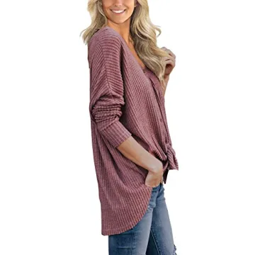 IWOLLENCE Women's Batwing Long Sleeve Henley Blouse